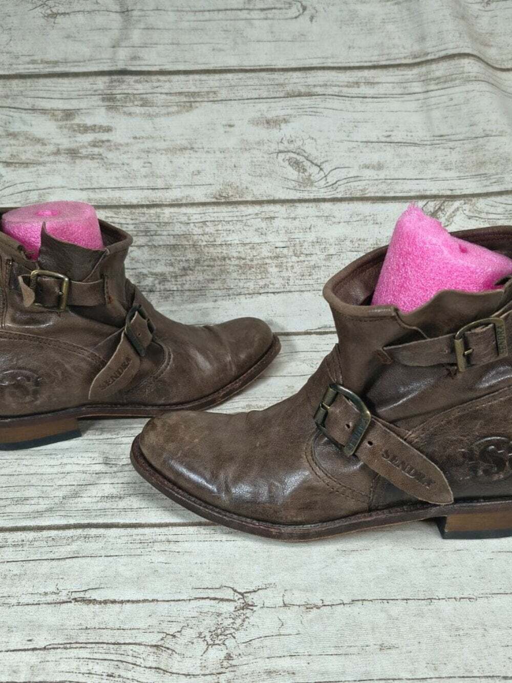 Sendra x Gravitypope Leather Ankle Harness Biker Boots Womens 8.5 Brown Spain